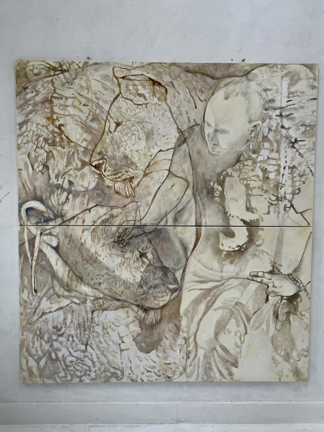 Queste  200x220 tempera stuc op doek